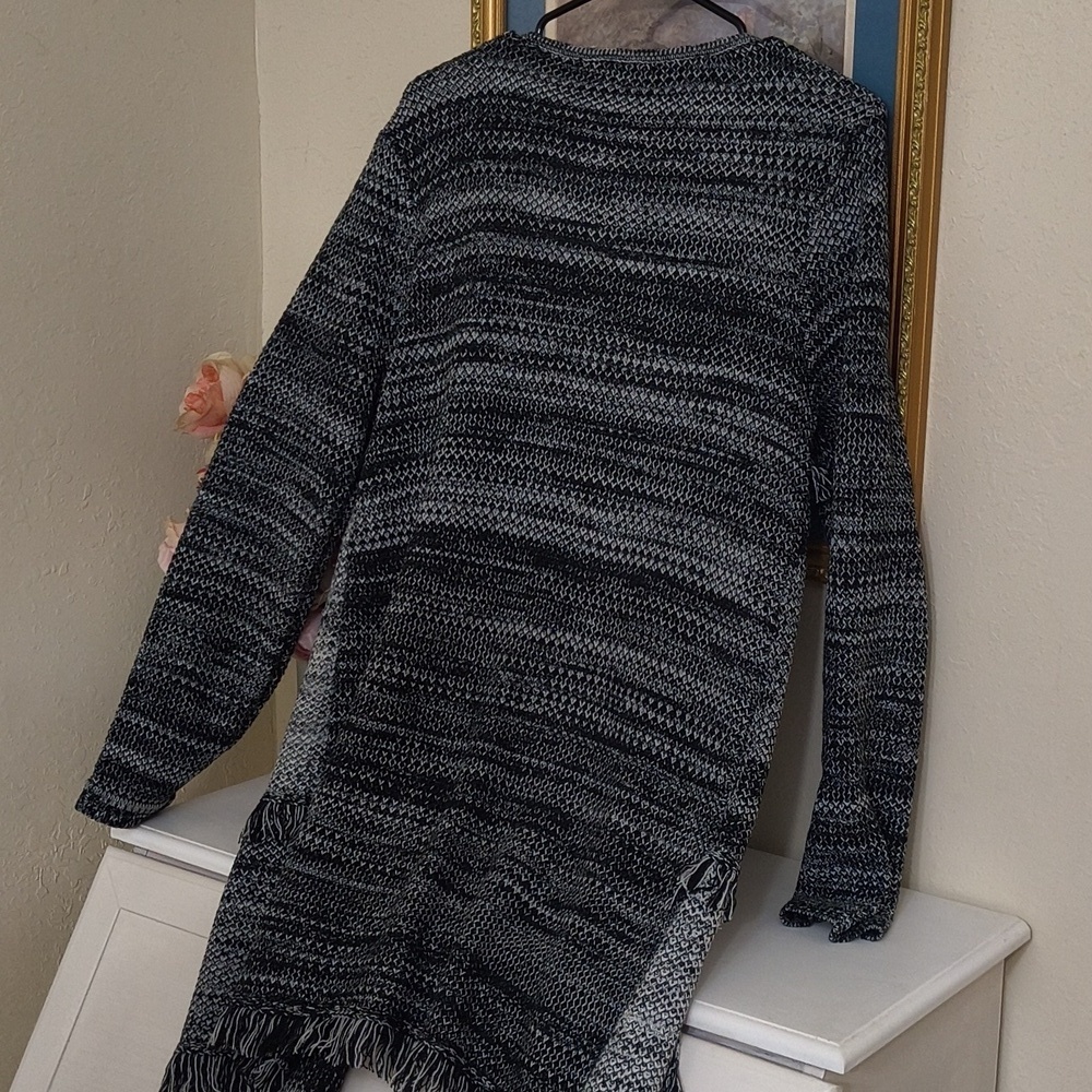 Fringe Black & Gray Fringed Cardigan Size Large Bohemian Whymsigoth Dark Romance - Picture 7 of 7